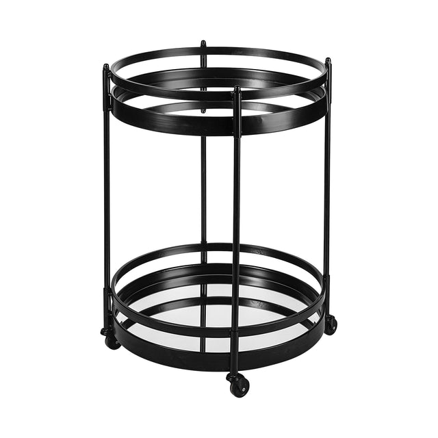 Mercana Ada Round Shape Black Metal Frame Two-Tier w/Glass Shelf Bar Cart
