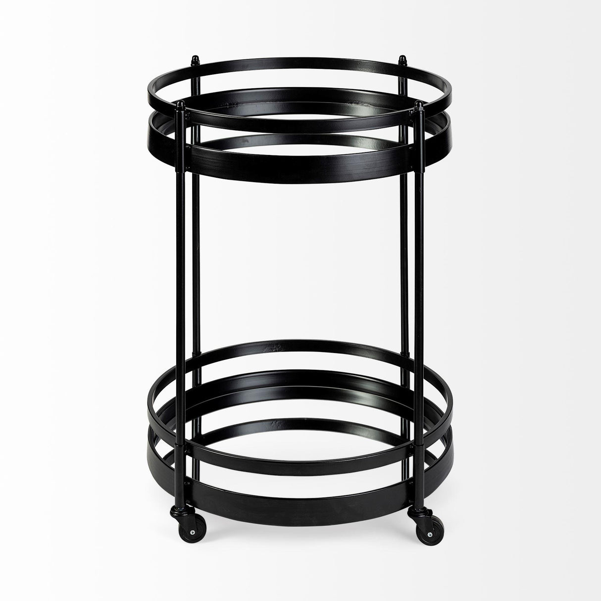 Mercana Ada Round Shape Black Metal Frame Two-Tier w/Glass Shelf Bar Cart