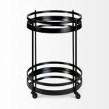 Mercana Ada Round Shape Black Metal Frame Two-Tier w/Glass Shelf Bar Cart