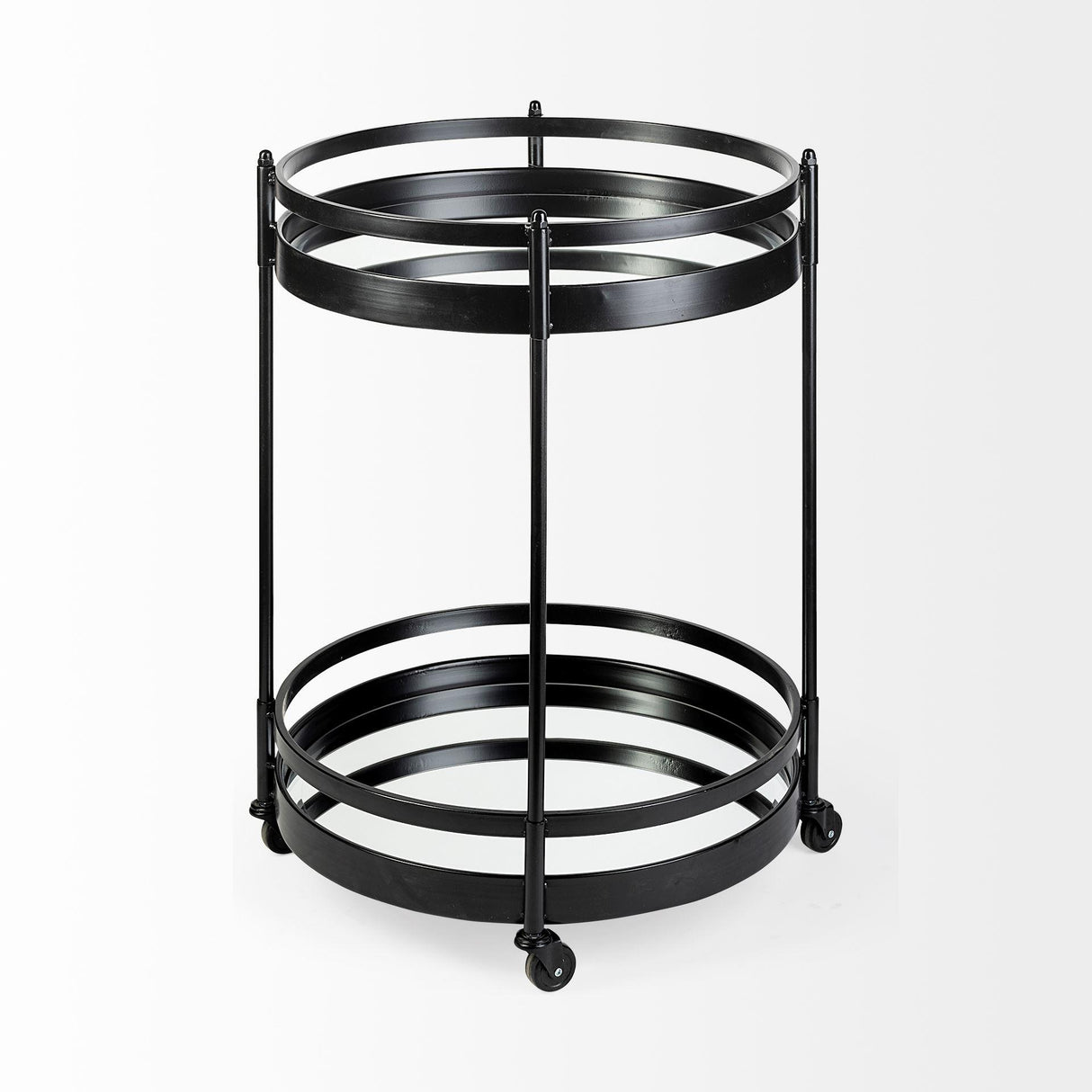 Mercana Ada Round Shape Black Metal Frame Two-Tier w/Glass Shelf Bar Cart