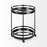 Mercana Ada Round Shape Black Metal Frame Two-Tier w/Glass Shelf Bar Cart