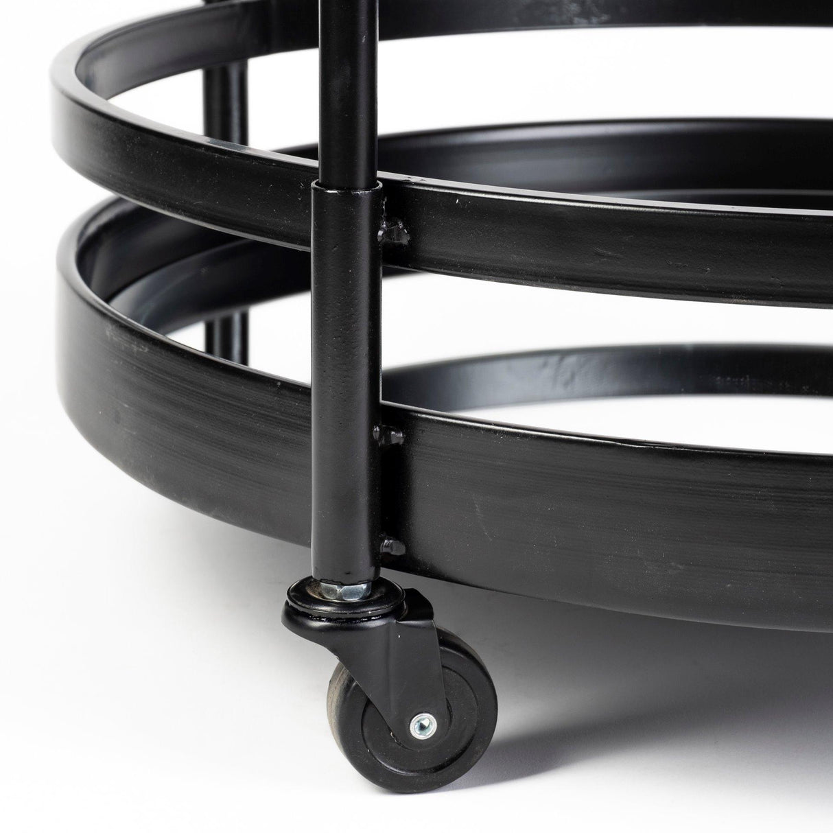 Mercana Ada Round Shape Black Metal Frame Two-Tier w/Glass Shelf Bar Cart