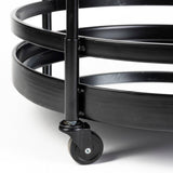 Mercana Ada Round Shape Black Metal Frame Two-Tier w/Glass Shelf Bar Cart
