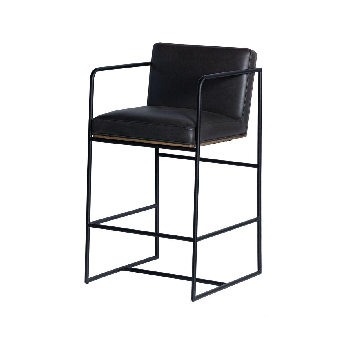 Mercana Stamford 36" Total Height Black Leather Seat w/ Wood Back Metal Counter Stool