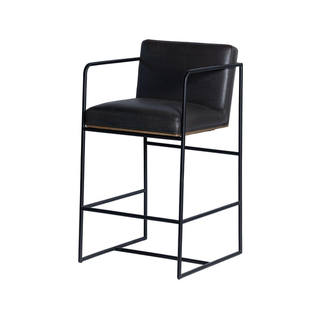 Mercana Stamford 36" Total Height Black Leather Seat w/ Wood Back Metal Counter Stool