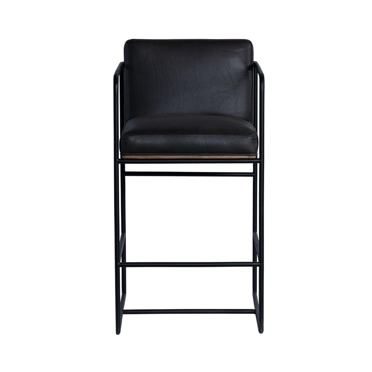Mercana Stamford 36" Total Height Black Leather Seat w/ Wood Back Metal Counter Stool
