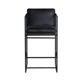 Mercana Stamford 36" Total Height Black Leather Seat w/ Wood Back Metal Counter Stool
