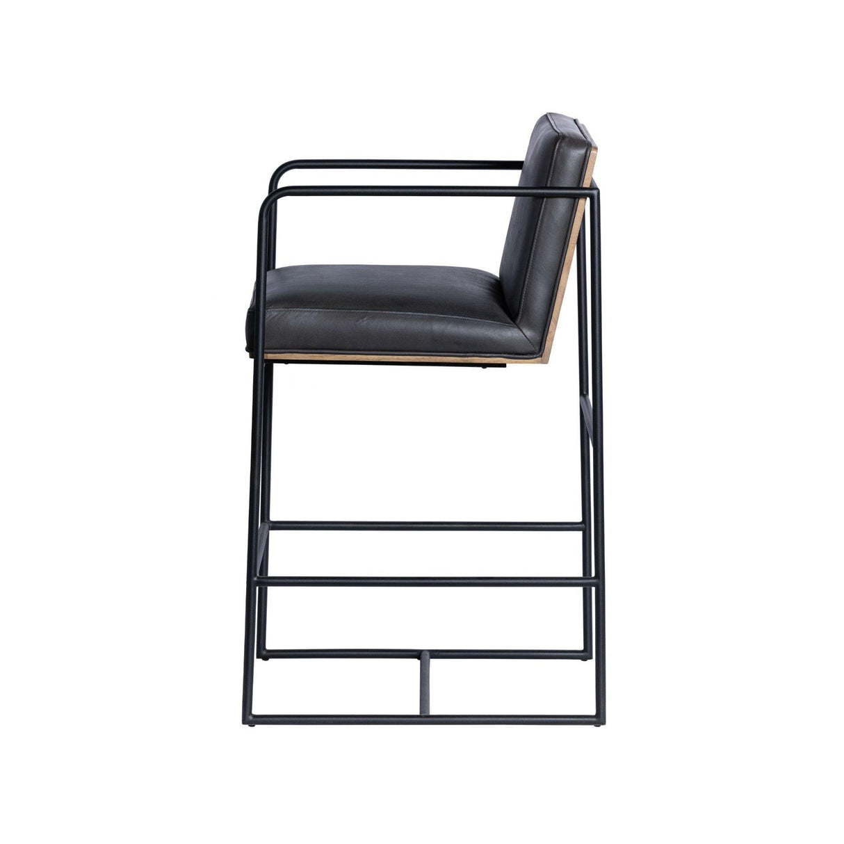 Mercana Stamford 36" Total Height Black Leather Seat w/ Wood Back Metal Counter Stool