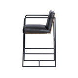 Mercana Stamford 36" Total Height Black Leather Seat w/ Wood Back Metal Counter Stool