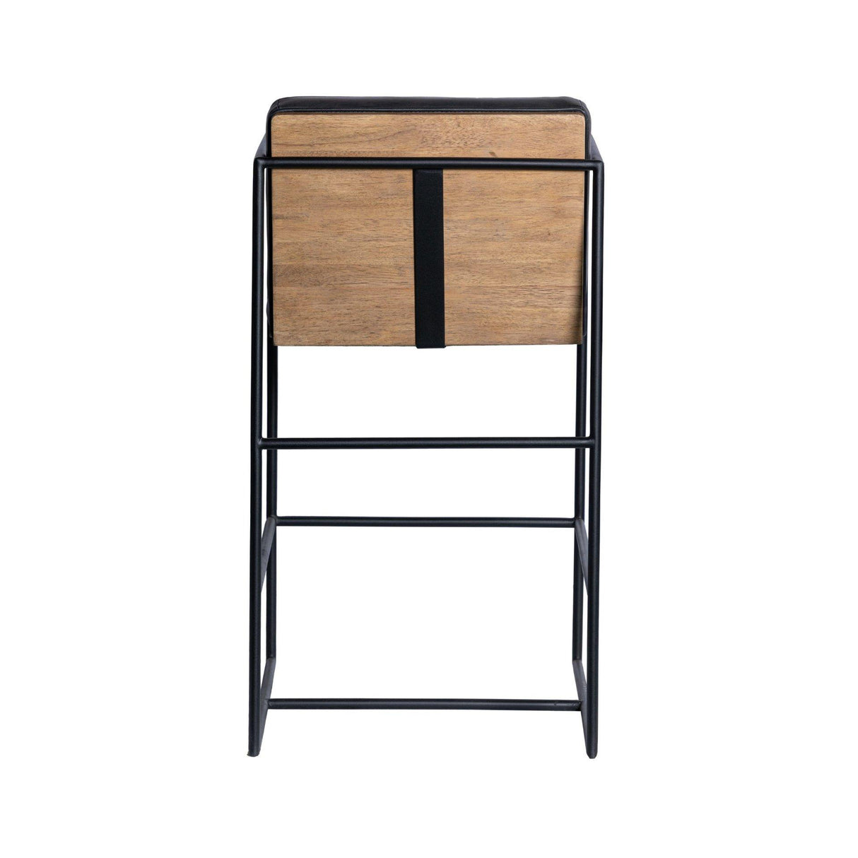 Mercana Stamford 36" Total Height Black Leather Seat w/ Wood Back Metal Counter Stool