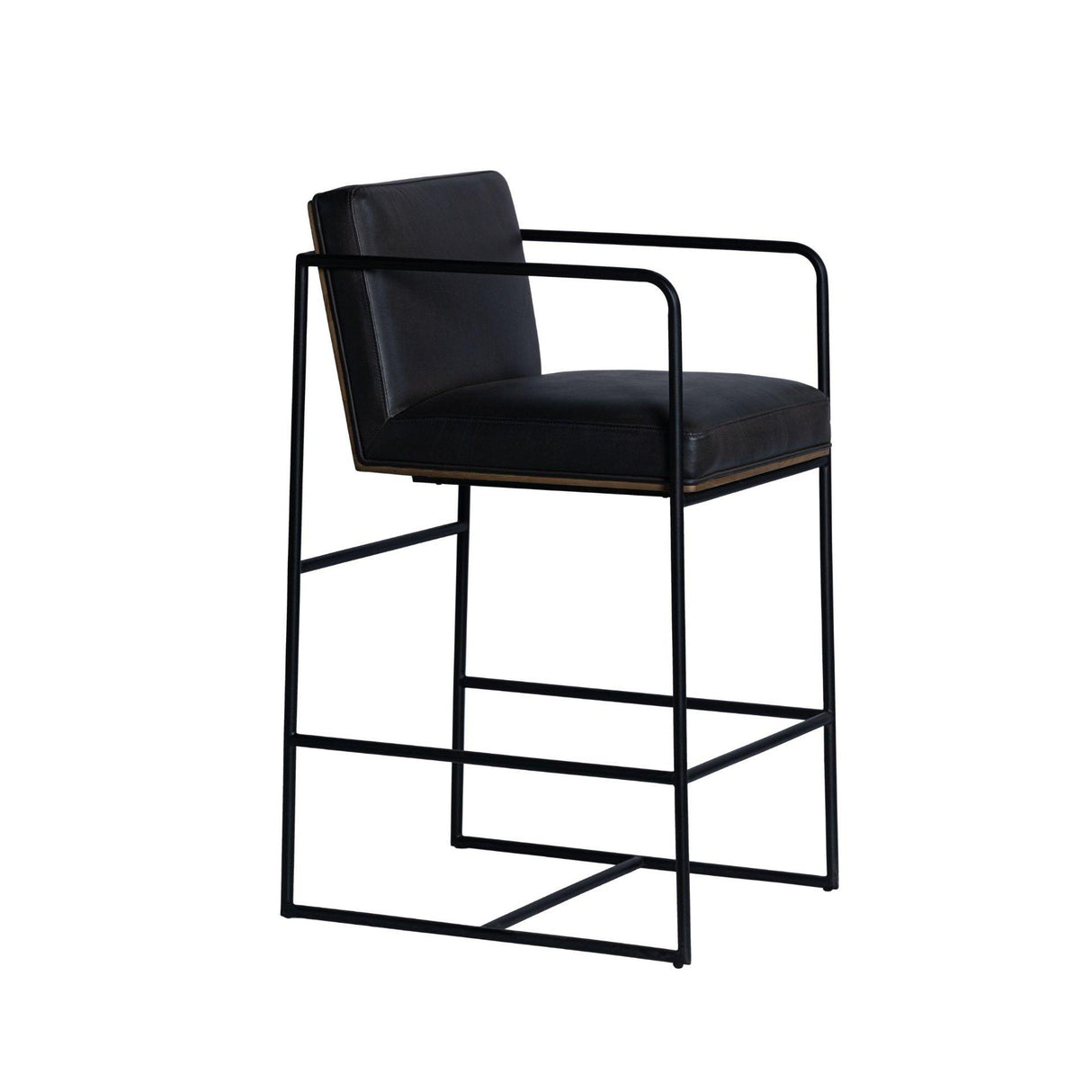 Mercana Stamford 36" Total Height Black Leather Seat w/ Wood Back Metal Counter Stool