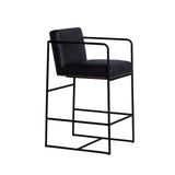 Mercana Stamford 36" Total Height Black Leather Seat w/ Wood Back Metal Counter Stool