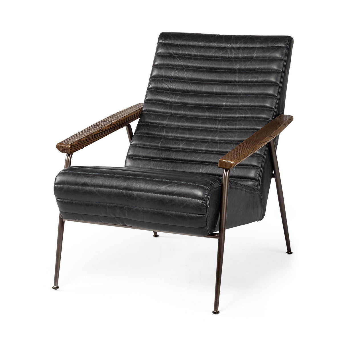 Mercana Grosjean Black Leather Wrap Metal Frame Accent Chair