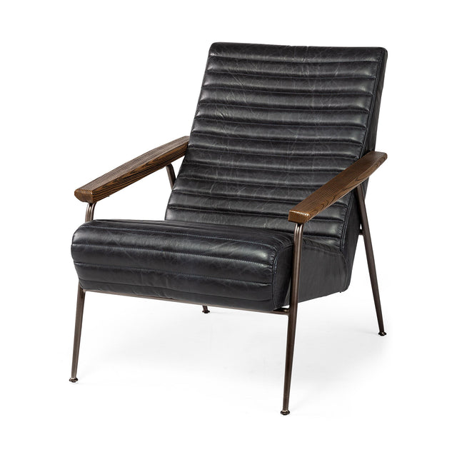Mercana Grosjean Black Leather Wrap Metal Frame Accent Chair