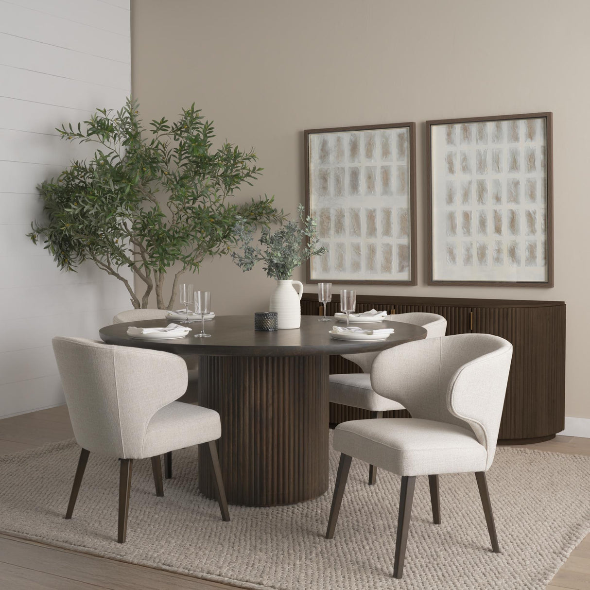 Mercana Terra Fluted Dining Table - 4 Niles Chairs - Terra Sideboard