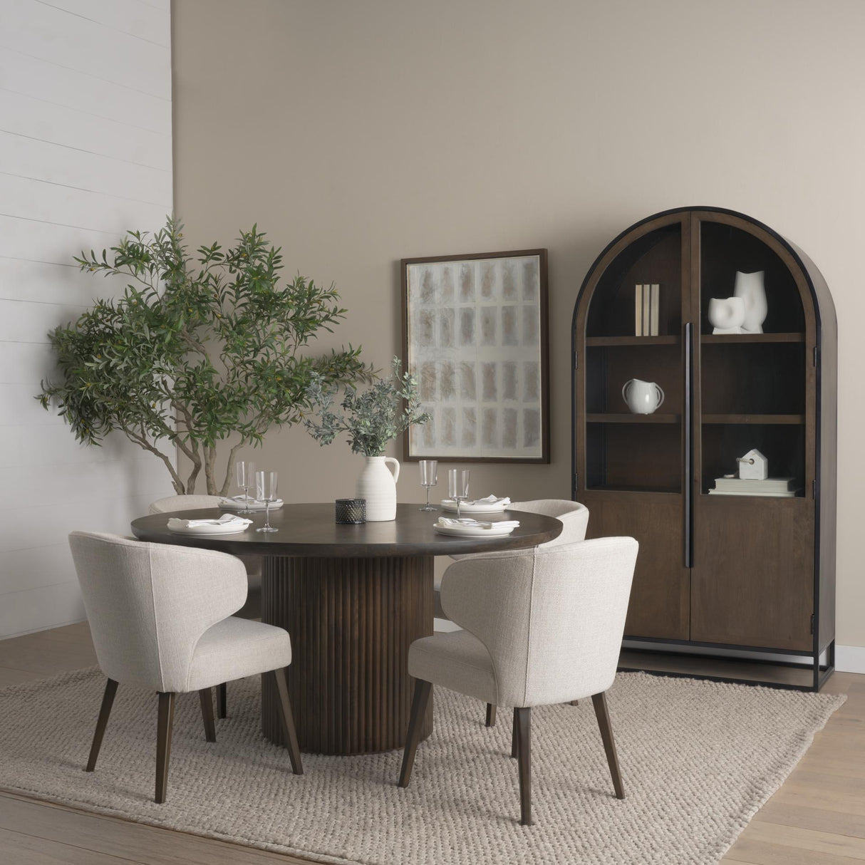 Mercana Terra Fluted Dining Table - 4 Niles Chairs - Sloan Cabinet