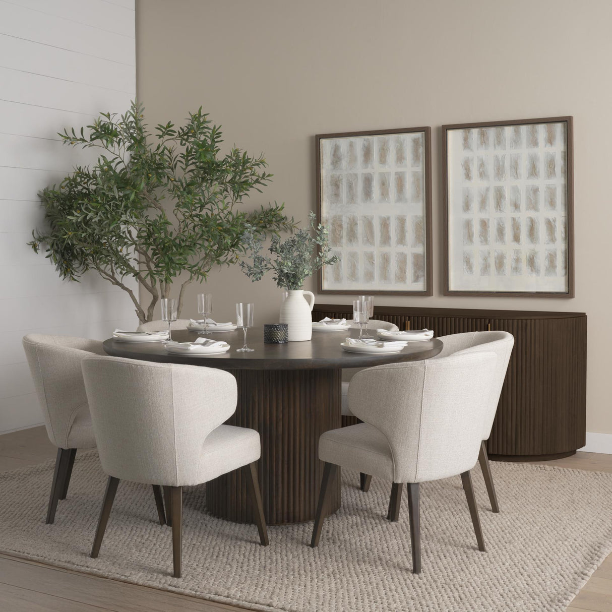 Mercana Terra Fluted Dining Table - 6 Niles Chairs - Terra Sideboard