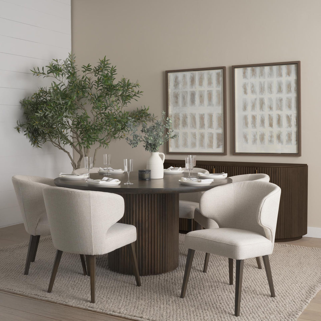 Mercana Terra Fluted Dining Table - 6 Niles Chairs - Terra Sideboard