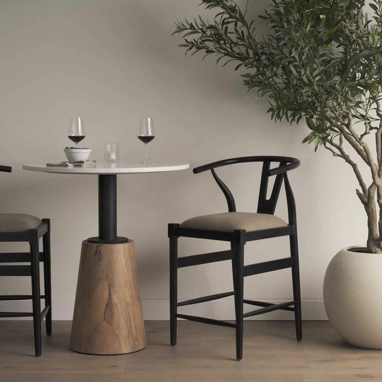 Mercana Trixie Black Wood Frame w/ Dark Taupe Fabric Seat Counter Stool