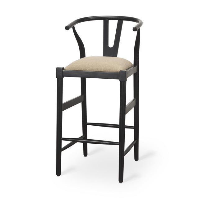 Mercana Trixie Black Wood Frame w/ Dark Taupe Fabric Seat Bar Stool