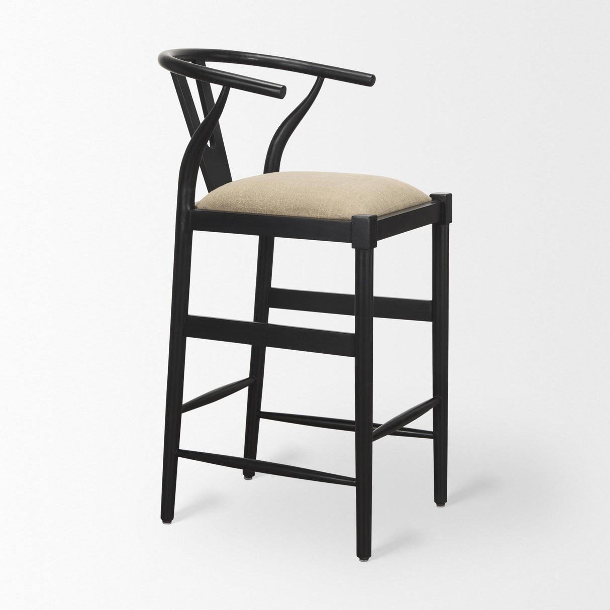 Mercana Trixie Black Wood Frame w/ Dark Taupe Fabric Seat Bar Stool