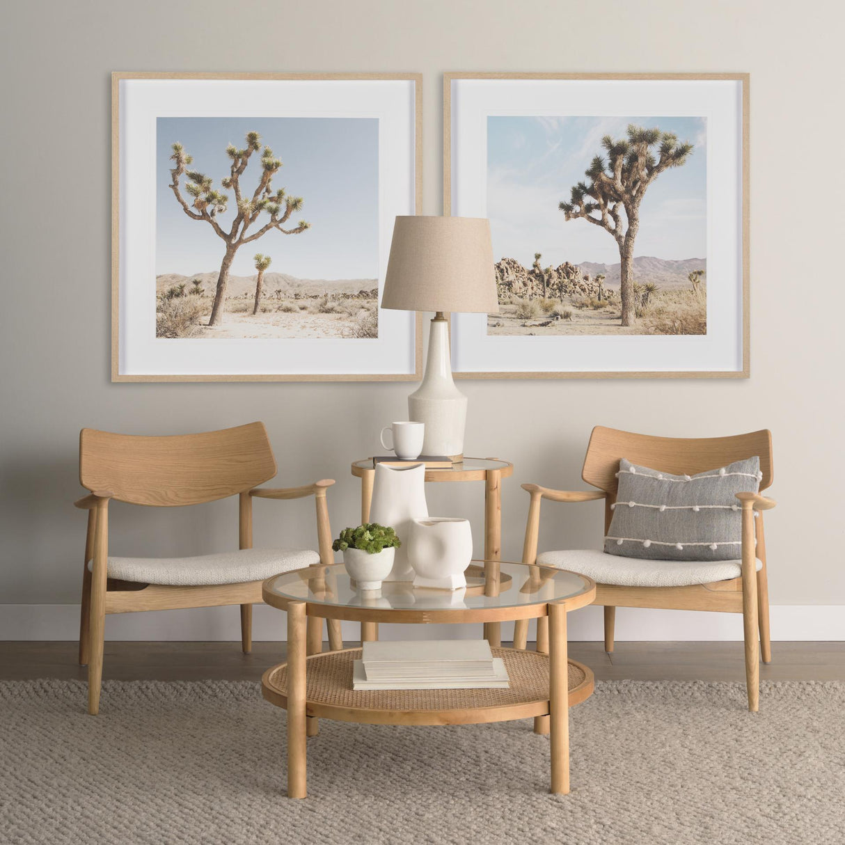 Mercana Weslyn Solid Light Brown Wood and Glass Top w/ Cane Coffee Table