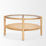 Mercana Weslyn Solid Light Brown Wood and Glass Top w/ Cane Coffee Table