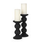 Mercana Wanda Matte Black Wood Pillar Candle Holders (Set of 2)