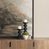 Mercana Wanda Matte Black Wood Pillar Candle Holders (Set of 2)