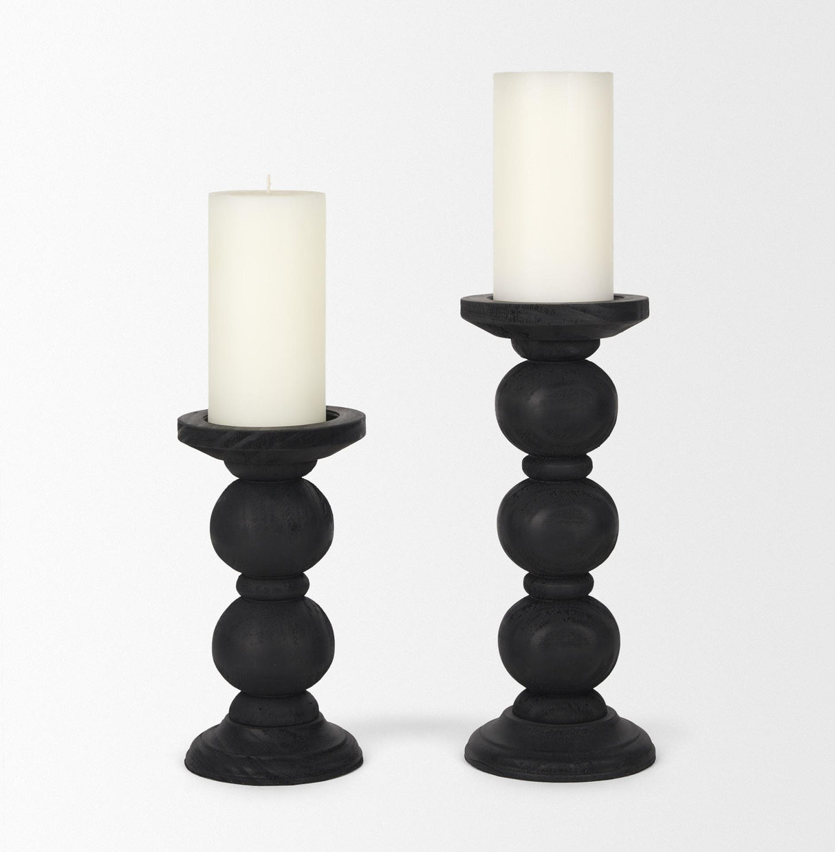 Mercana Wanda Matte Black Wood Pillar Candle Holders (Set of 2)