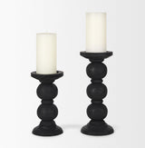 Mercana Wanda Matte Black Wood Pillar Candle Holders (Set of 2)