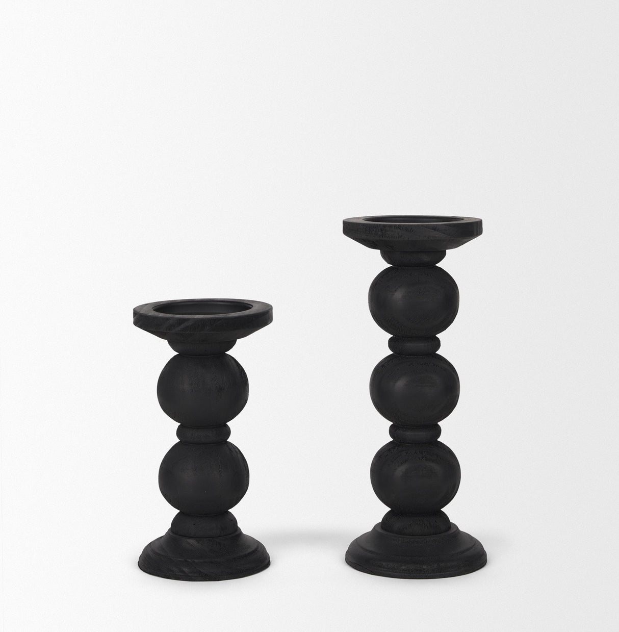 Mercana Wanda Matte Black Wood Pillar Candle Holders (Set of 2)