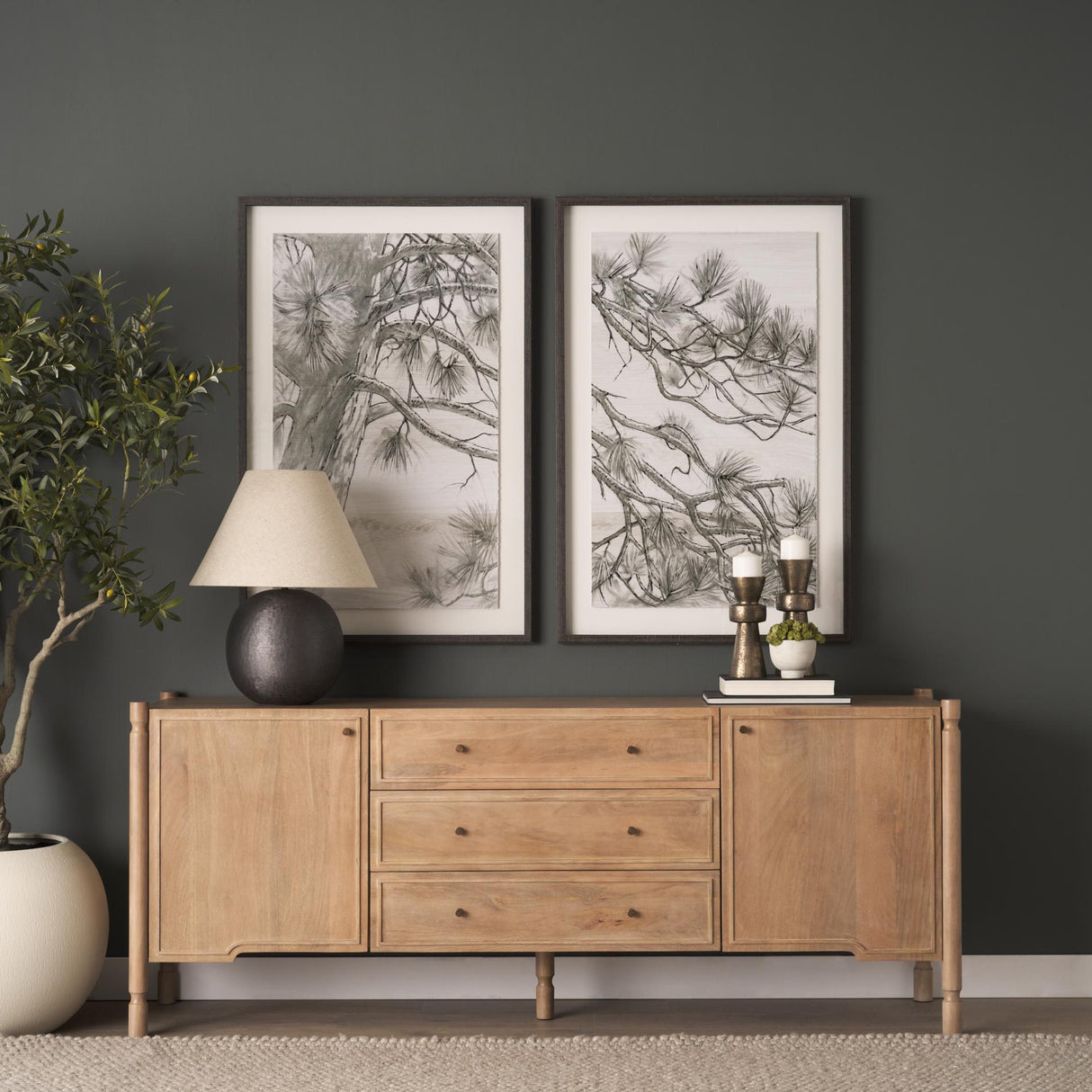 Mercana Phil Light Brown Wood 2 Door 3 Drawer Closed Sideboard