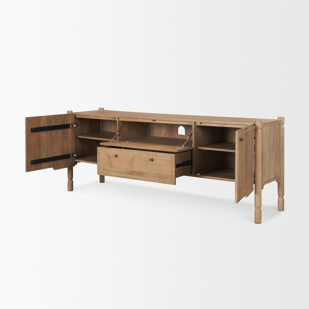 Mercana Phil Light Brown Wood 2 Door 1 Drawer w/ Pull Down Media Console