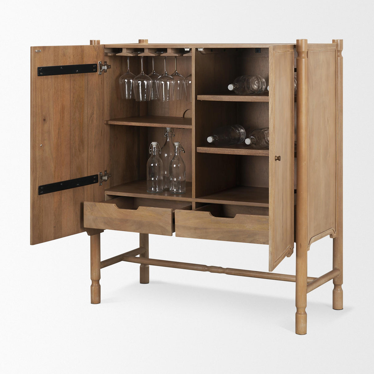 Mercana Phil Light Brown Wood 2 Door Bar Cabinet