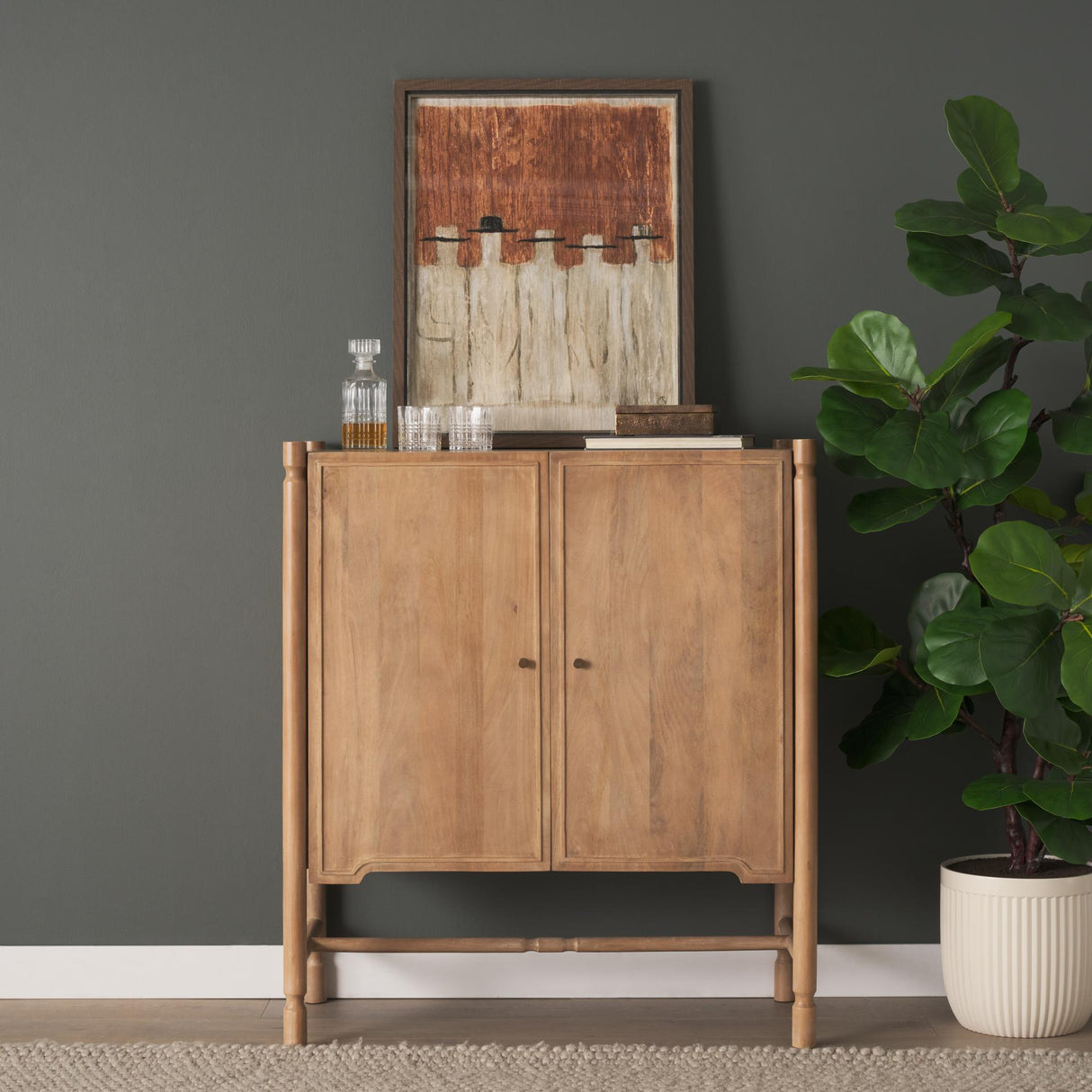 Mercana Phil Light Brown Wood 2 Door Bar Cabinet
