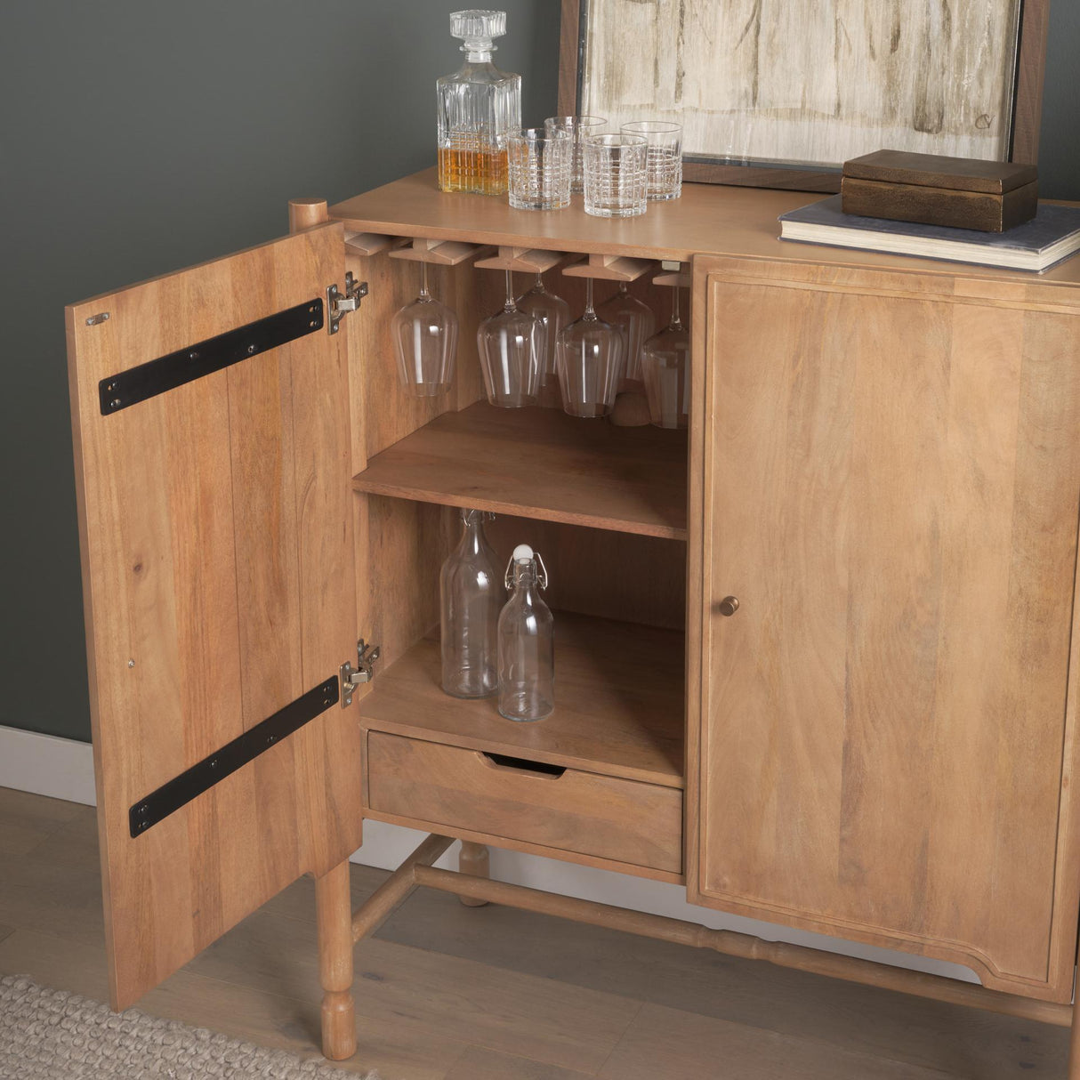 Mercana Phil Light Brown Wood 2 Door Bar Cabinet