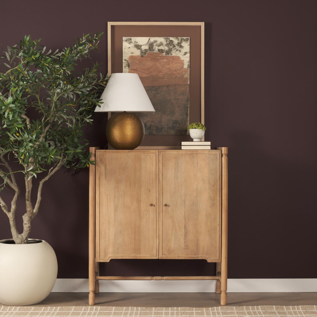 Mercana Phil Light Brown Wood 2 Door Bar Cabinet