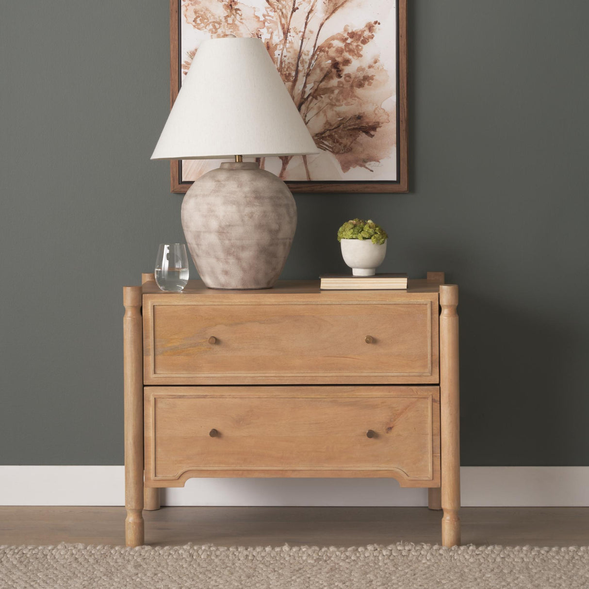 Mercana Phil Light Brown Wood 2 Drawer Accent Cabinet