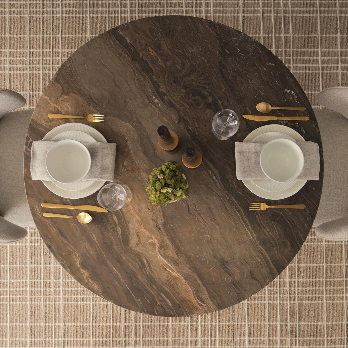 Mercana Allyson 42" Round Dark Brown w/ Cappuccino Marble Pedestal Dining Table