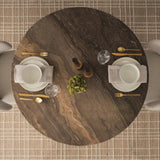 Mercana Allyson 42" Round Dark Brown w/ Cappuccino Marble Pedestal Dining Table