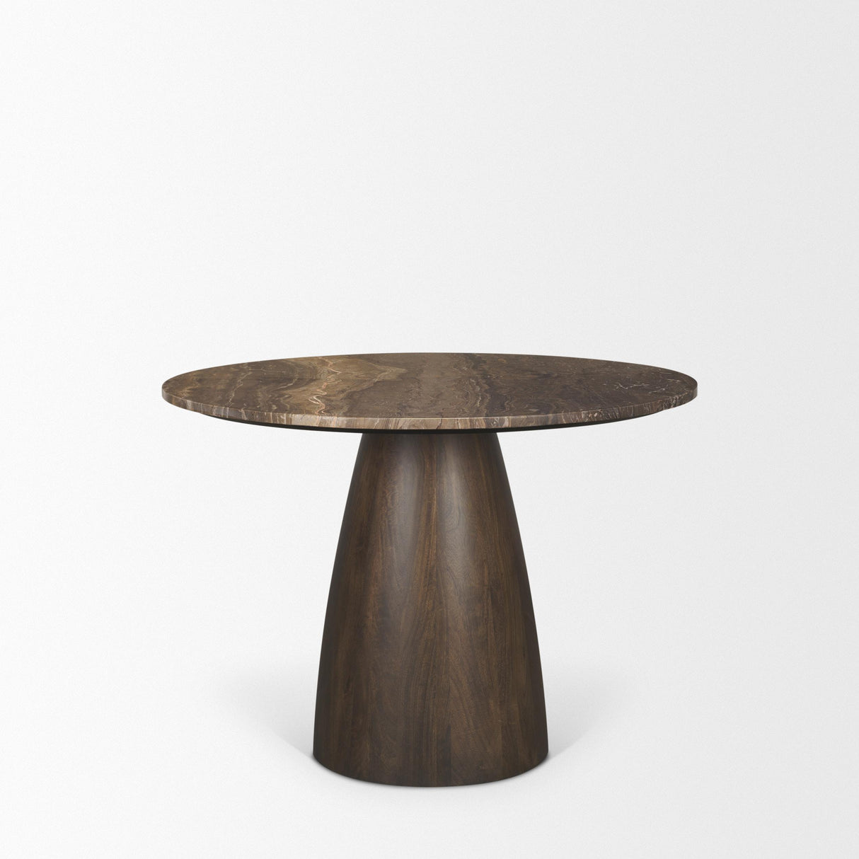Mercana Allyson 42" Round Dark Brown w/ Cappuccino Marble Pedestal Dining Table