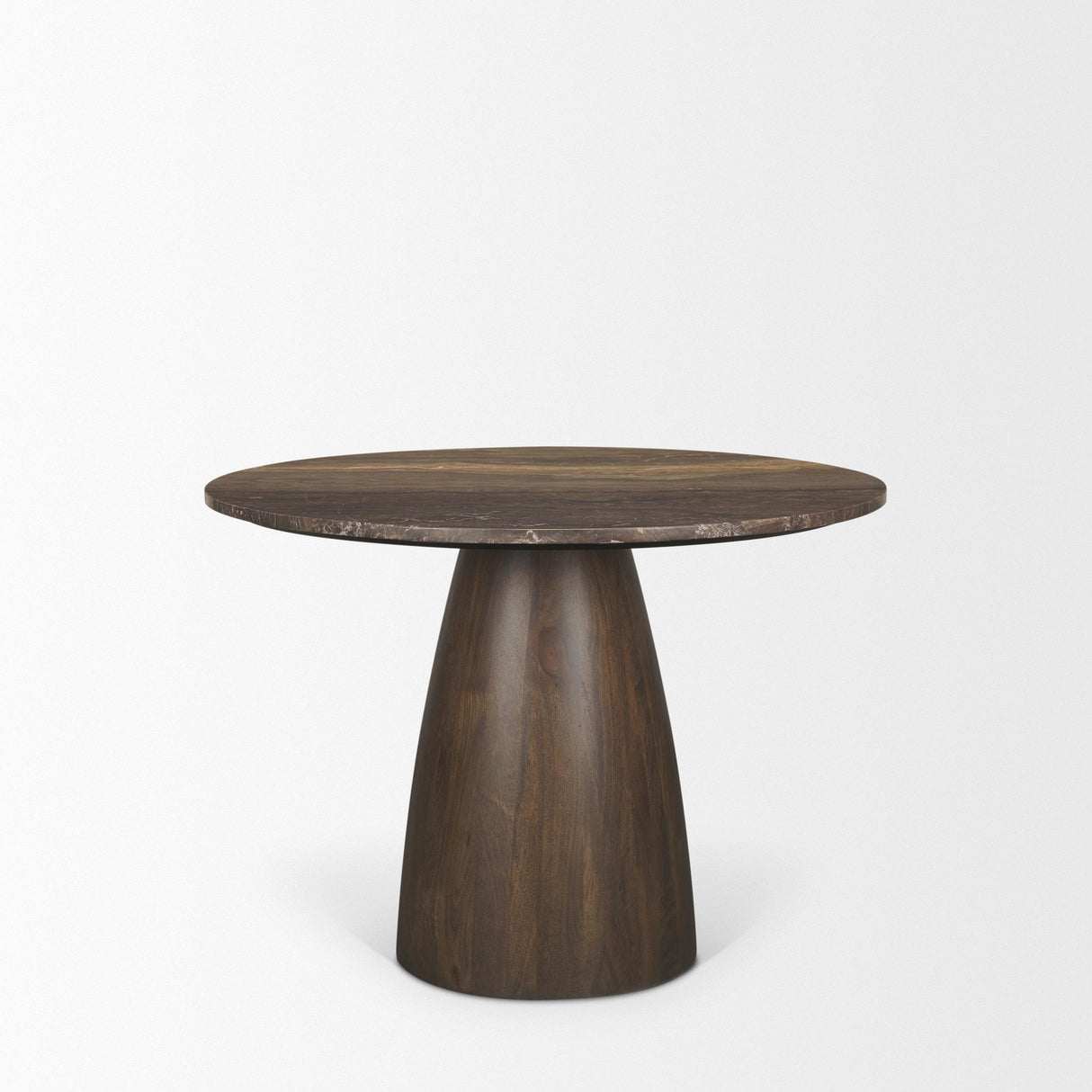 Mercana Allyson 42" Round Dark Brown w/ Cappuccino Marble Pedestal Dining Table