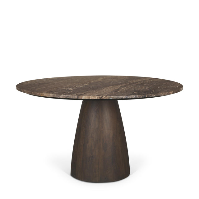 Mercana Allyson 54" Round Dark Brown w/ Cappuccino Marble Pedestal Dining Table