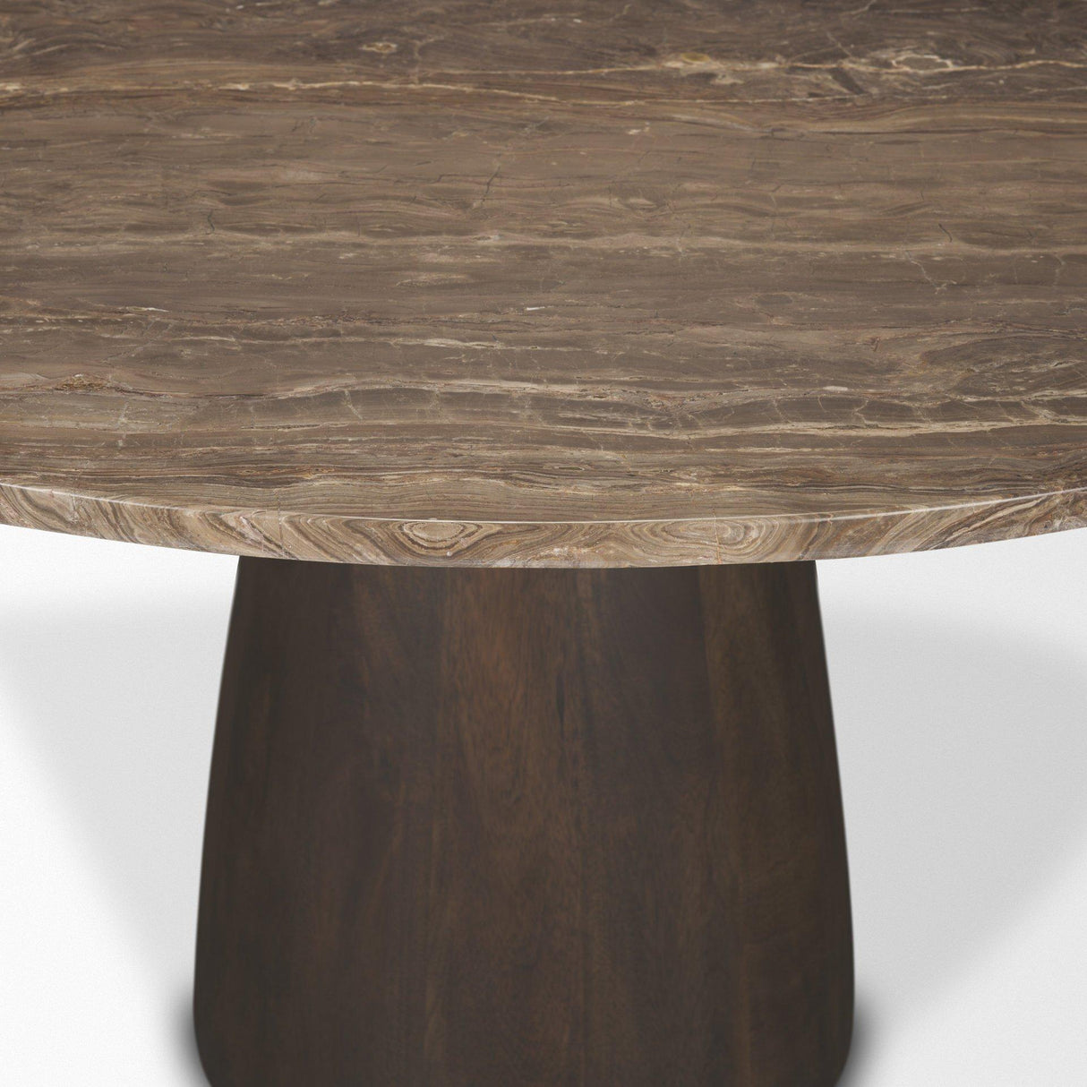 Mercana Allyson 54" Round Dark Brown w/ Cappuccino Marble Pedestal Dining Table