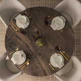 Mercana Allyson 54" Round Dark Brown w/ Cappuccino Marble Pedestal Dining Table
