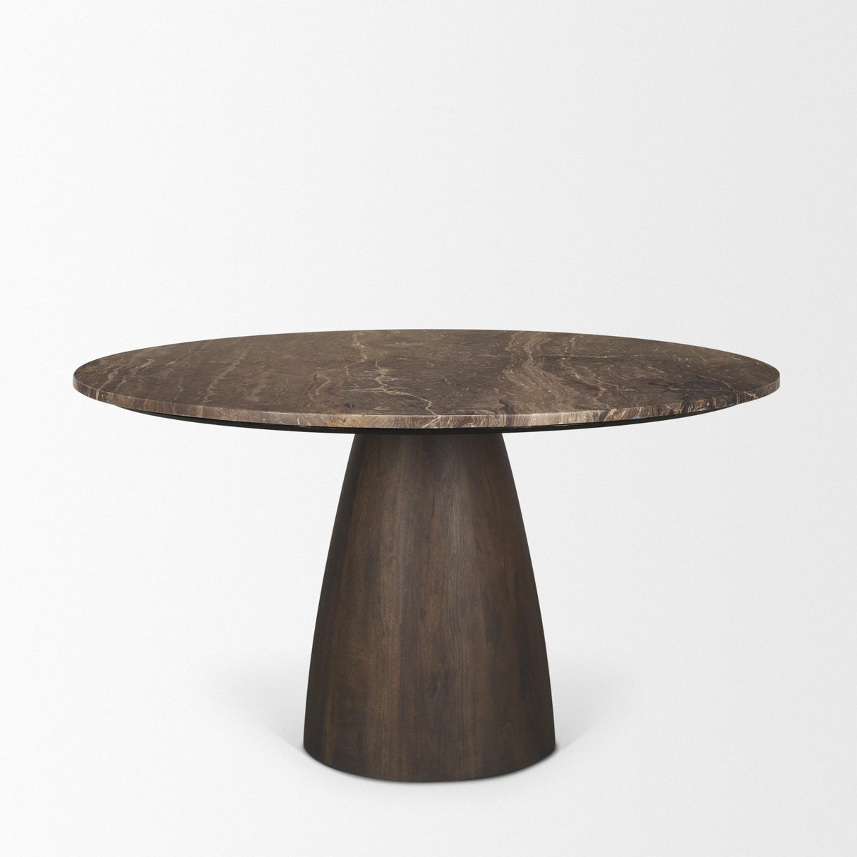 Mercana Allyson 54" Round Dark Brown w/ Cappuccino Marble Pedestal Dining Table