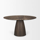 Mercana Allyson 54" Round Dark Brown w/ Cappuccino Marble Pedestal Dining Table