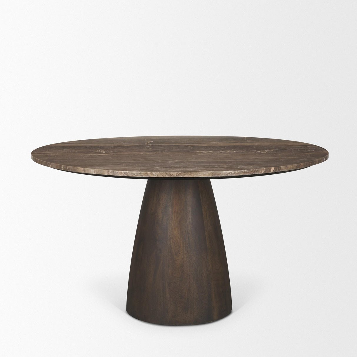 Mercana Allyson 54" Round Dark Brown w/ Cappuccino Marble Pedestal Dining Table