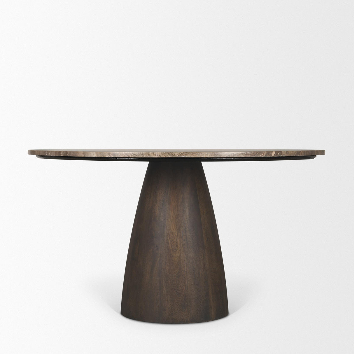 Mercana Allyson 54" Round Dark Brown w/ Cappuccino Marble Pedestal Dining Table